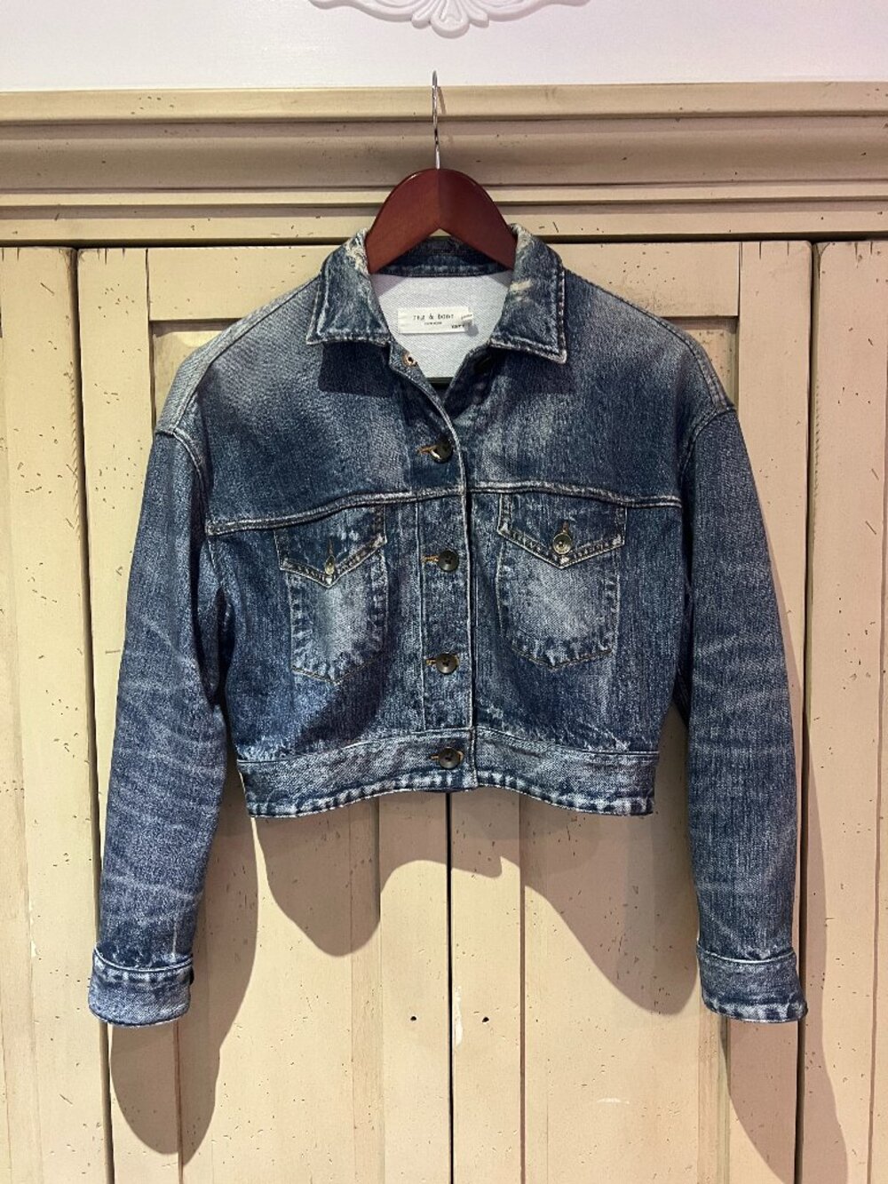 rag & bone Miramar Cropped Trucker Jacket Printed Denim Terry Y2K XXS